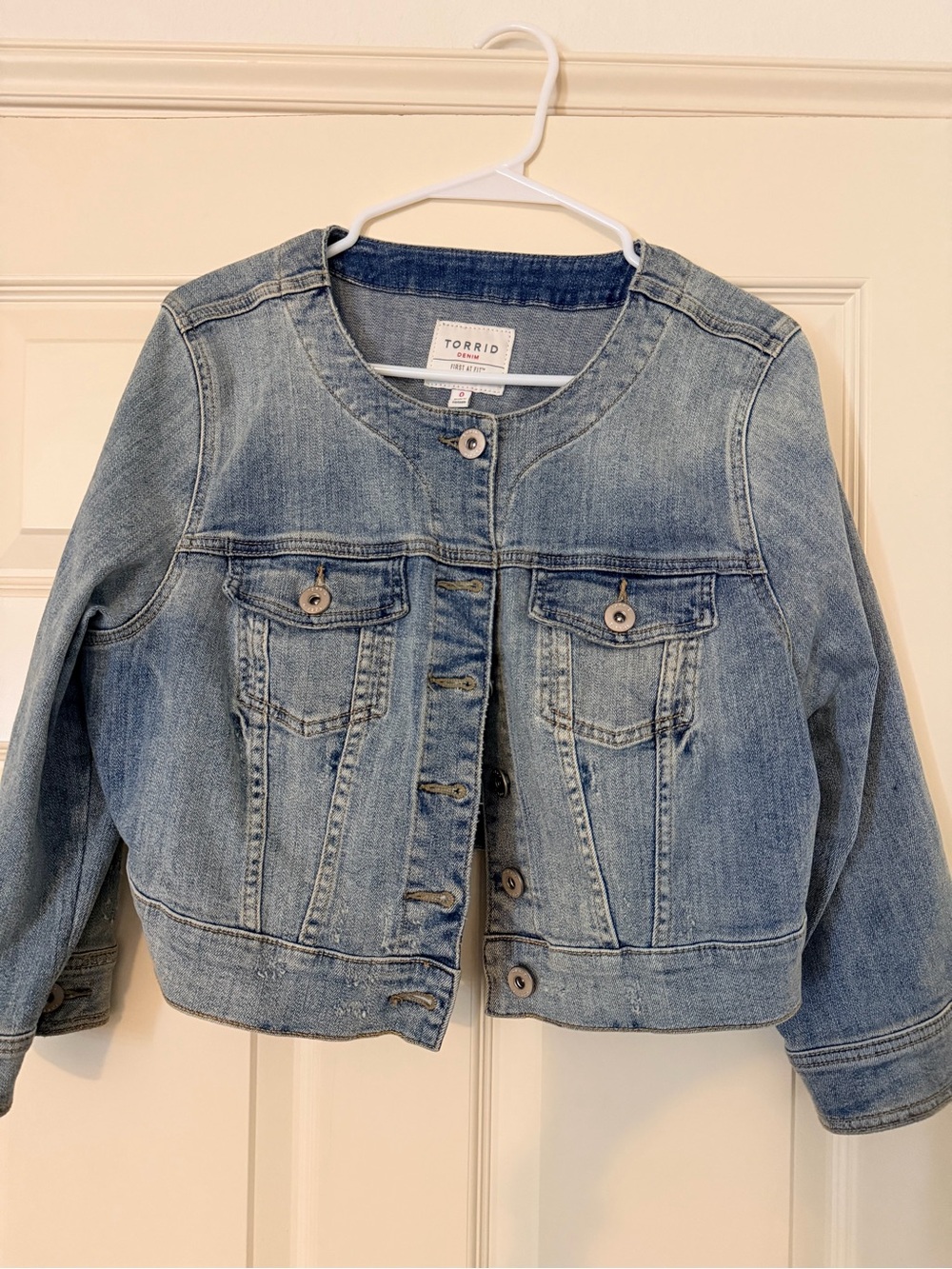 Torrid Light Blue collarless jean Jacket